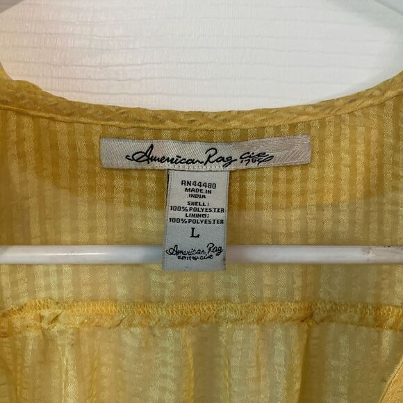 American Rag Dress Women’s Size Large Yellow Checked Sheer Pocket Button Summer - Picture 2 of 11